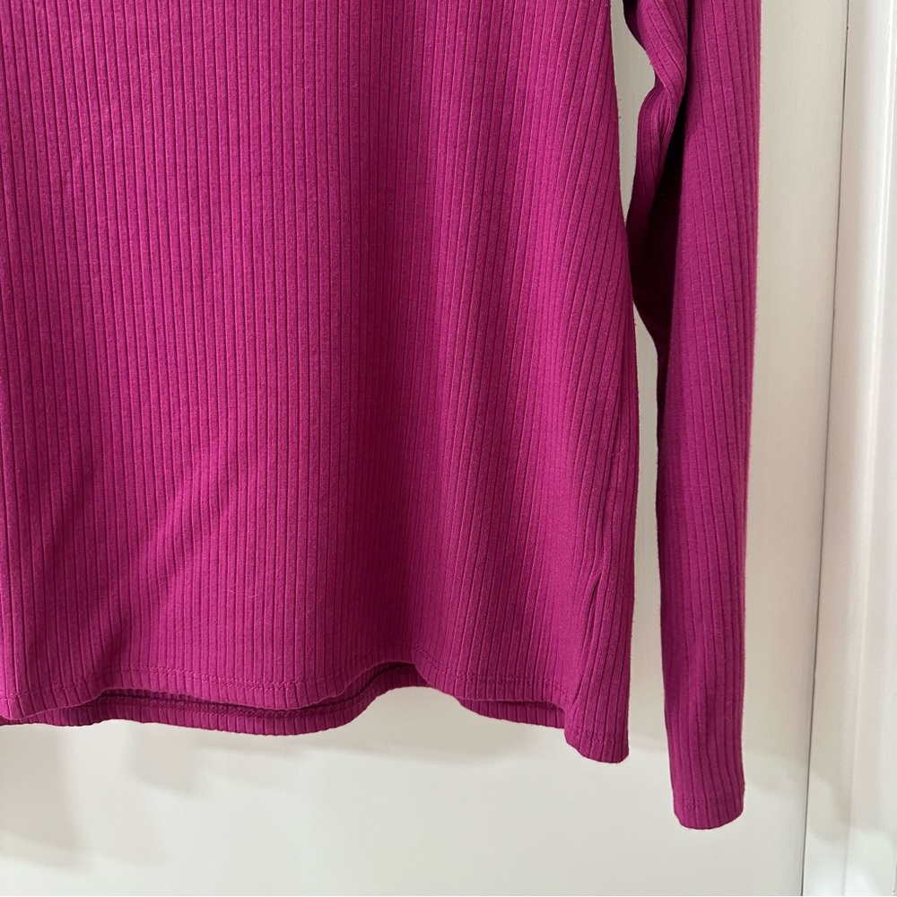 Splendid Raspberry Pink Ribbed Fitted Long Sleeve Tee, Size XL - Picture 3 of 6